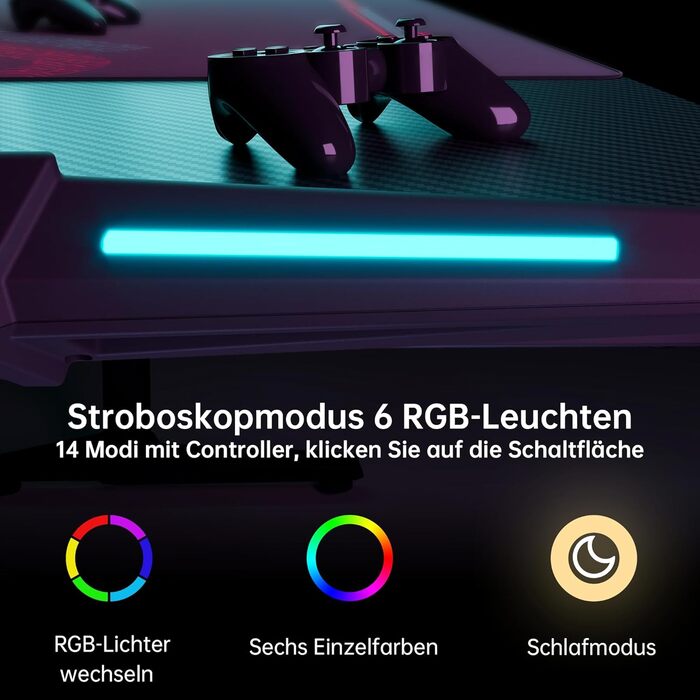 Ігровий стіл EUREKA ERGONOMIC, 140 x 60 см, МДФ / сталь / вуглецеве волокно, чорний