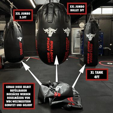 Боксерська груша Jumbo Giant XXL Bull Doza Fight Wear Heavy Duty із самонаповнювальним механізмом, підвісними ланцюгами, поворотним механізмом, карабіном, для ММА, кікбоксингу, муай-тай, бойових мистецтв XXL JUMBO 4FT