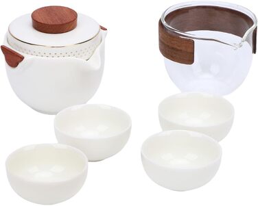 Набір для чаювання Кунг-Фу, портативний керамічний чайник з 4 міні-чашками, ідеальний для кемпінгу та подорожей