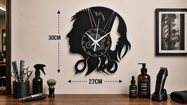 Настінний годинник Barber Shop для перукарні та салону краси Безтихий механізм, вінтажний дизайн, ідея для подарунка (Чорний MM1)