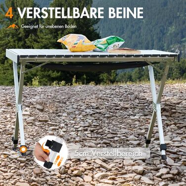 Складаний кемпінговий стіл PORTAL, регульована висота, алюмінієвий, 108 x 71 см, зсувний, легкий, для пікніків, вечірок, садів, походів, подорожей, сріблястий