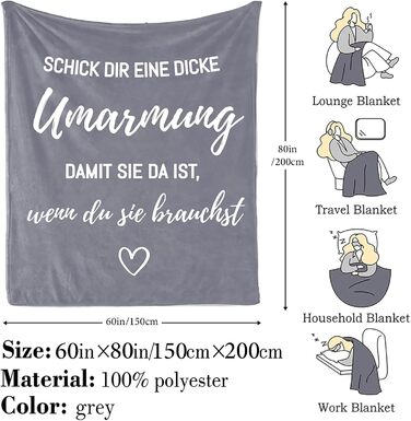 Подарунки для найкращих друзів, ковдра-обіймач на день народження дівчини, подарунки на день народження для жінок, найкращих друзів, чоловіків, хлопців, сестер, колег, сірі, 150*200 см
