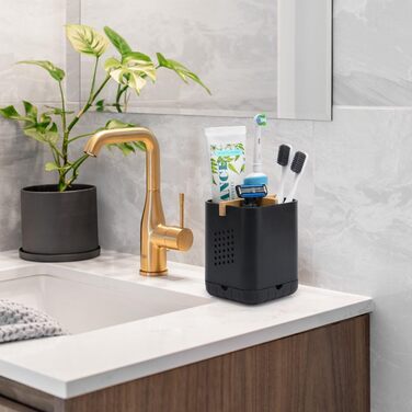 Тримач для зубної щітки BYUNER Тримач для електричної зубної щітки Насадки для щіток Органайзер для ванної кімнати Чашка для зубної щітки Знімний тримач для зубної щітки зі зливним отвором (чорний)