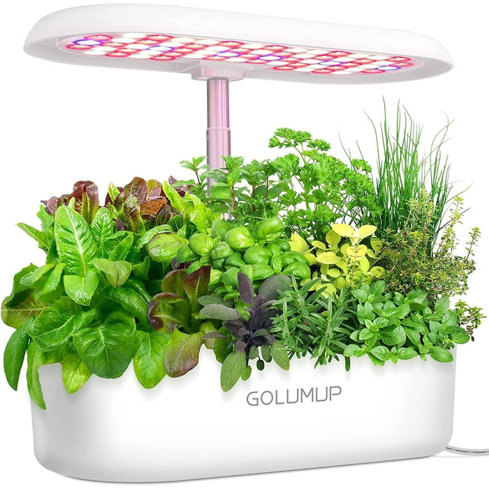 Гідропонна система вирощування GOLUMUP Розумний сад із автоматичним таймером, світлодіодною лампою для рослин 26 Вт і 12 стручками внутрішнього травяного саду, що регулюється по висоті до 50 см