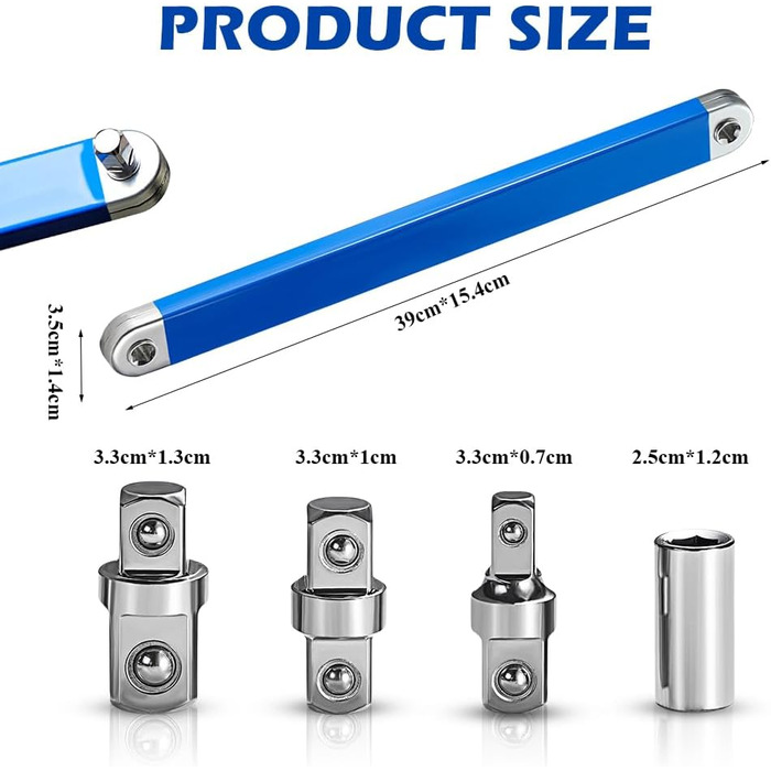 Подовжувач Zinueen Offset зі зміщеною головкою з адаптером 1/2'', 1/4' і 3/8' - тріскачковий ключ зі зміщеною головкою та ударостійкістю