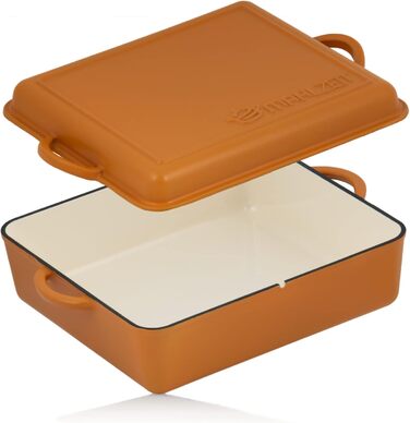 Чавунна емальована жаровня Mahlzeit 10,5 л Сонячний апельсин жаровня 2 в 1 зі сковородою жаровня з кришкою, безпечна для духовки,