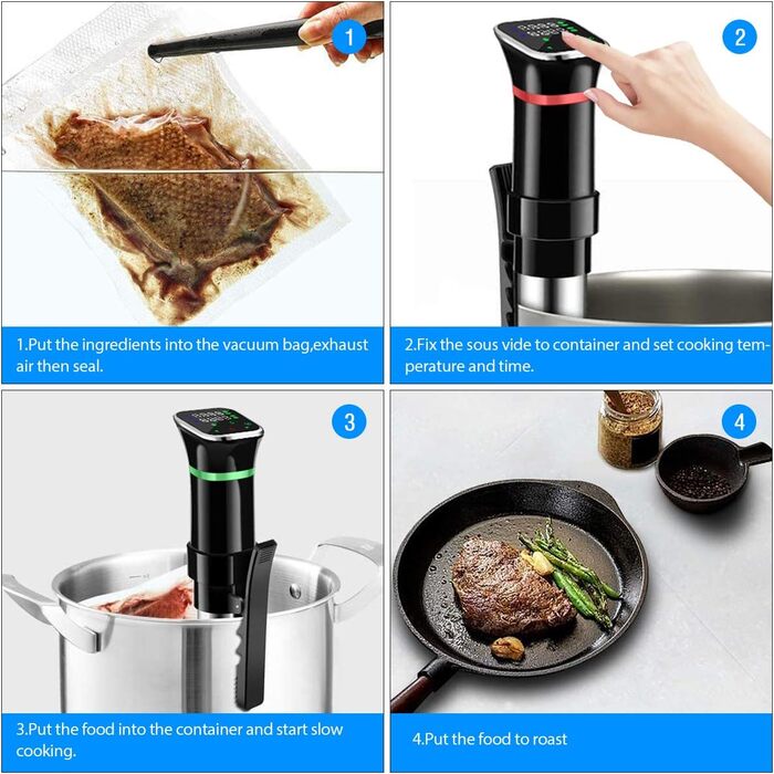 Вт Sous-Vide Cooker Stick Precision Cooker Immersion Ciculator Precision Cook Pot, діапазон температур 25C-95C (0.1C) Цифровий таймер, сенсорний РК-дисплей, ультратихий, нержавіюча сталь, 1100