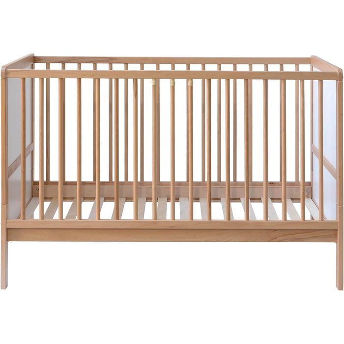 Дитяче ліжко Nelly 120x60 см Дитяче ліжко Натуральний/Білий Бук Регульована висота у 2 напрямках 3 знімні перекладини Сертифіковано EN 716