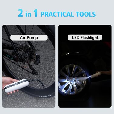 Повітряний насос CYCPLUS 150PSI Електричний компресор Портативний велосипедний насос Міні-насос для шин із цифровим світлодіодним дисплеєм Світлодіодне світло Акумуляторний літій-іонний акумулятор для всіх велосипедів, мотоциклів та автомобілів Білий