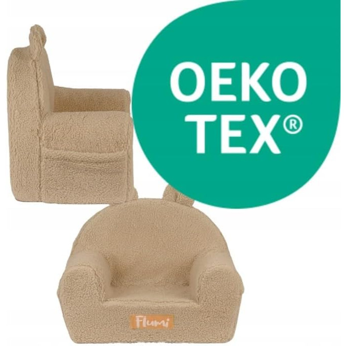 Дитяче персоналізоване крісло Flumi з пінопласту Дитяче сидіння для дитячої кімнати, ігрової кімнати Крісло з гравірованим іменем дитини, колір овчина темно-бежевий