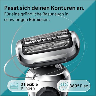 Електробритва Braun Series 7 Flex 360 з тримером EasyClick Precision, чоловіча бритва з насадкою, для вологого та сухого гоління, зроблена в Німеччині, 71-S4200cs, сріблястий колір