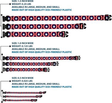 Нашийник для собак Капітан Америка, з пластиковою застібкою, синій, вузький, середній розмір (7-13.5 см) - для шиї 8-12 дюймів (20-30 см)