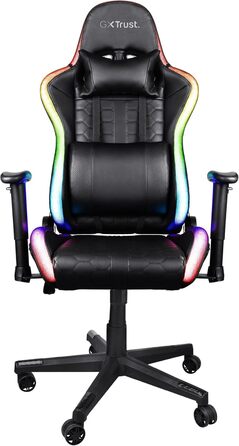 Ігрове крісло Trust Gaming GXT 716 Rizza з RGB-світлодіодним підсвічуванням, 350 кольорами та ефектами, регульованими по висоті підлокітниками, поворотним, ергономічним офісним кріслом, геймерським кріслом - чорного кольору