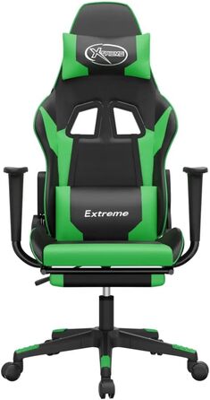 Геймерське крісло з підставкою для ніг, чорно-зелене, зі штучної шкіри