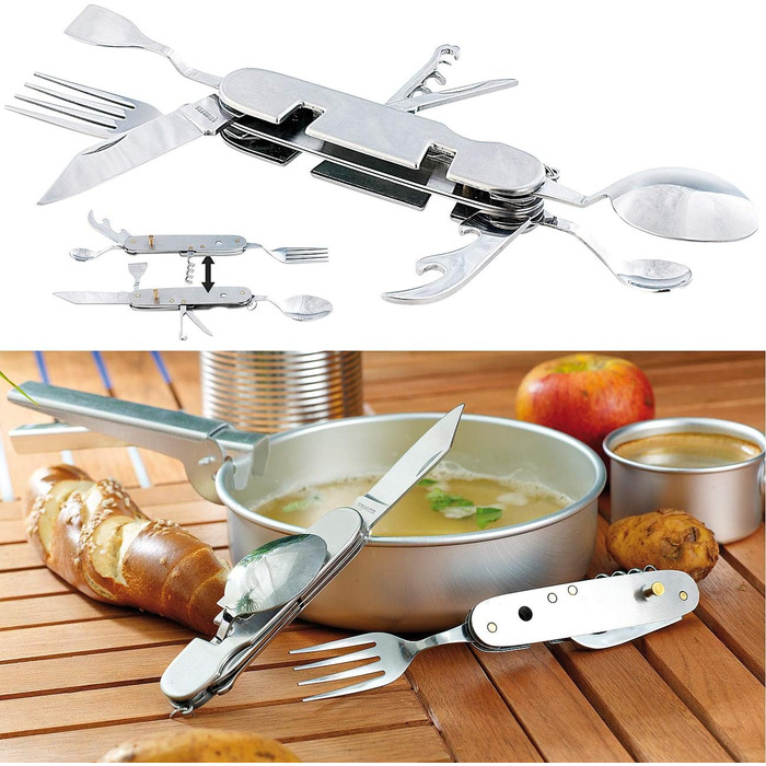 Кемпінговий ніж PEARL набір із 3 складних столових приборів з нержавіючої сталі 9-в-1 для кемпінгу та активного відпочинку (складні столові прибори для пікніка, кишеньковий ніж, складаний)