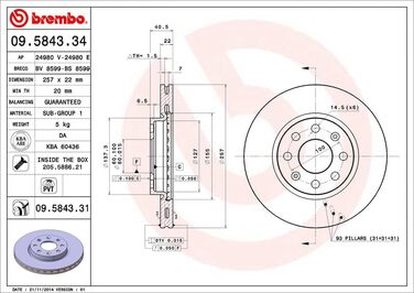 Гальмівний комплект BREMBO Coated Disc Line для передньої осі, включаючи передні гальмівні диски Ø
