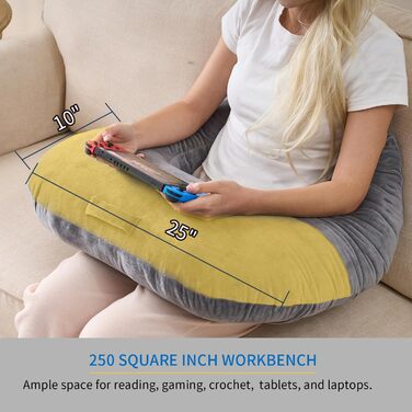 Подушка для підтримки постави на колінах, для читання, гри та в&39язання гачком, подовжена подушка-підлокітник у формі серця для сидіння на дивані або в ліжку, чохол, який можна прати (м&39який сірий колір)