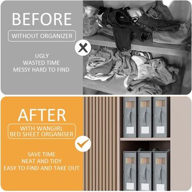 Органайзер для зберігання постільної білизни на 6 предметів, складна сумка для зберігання простирадл, можна використовувати в шафах, під ліжками та шухлядах, коробка для зберігання простирадл та одягу, темно-сірий, 6 предметів