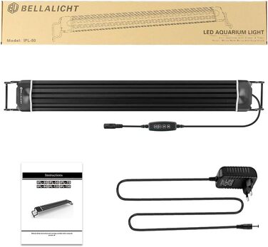 Світлодіодне освітлення акваріума BELLALICHT з таймером, акваріумна лампа повний спектр червоного, зеленого, синього, білого світла з таймером-димером, 10 рівнів яскравості, що регулюється, водонепроникність IP68 для акваріумних рослин