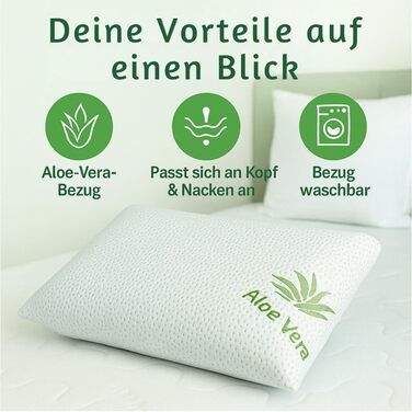 Подушка з піни з ефектом пам&39яті з алое вера, чохол, який можна прати, з екстрактом алое вера, ергономічна для голови та шиї, біла