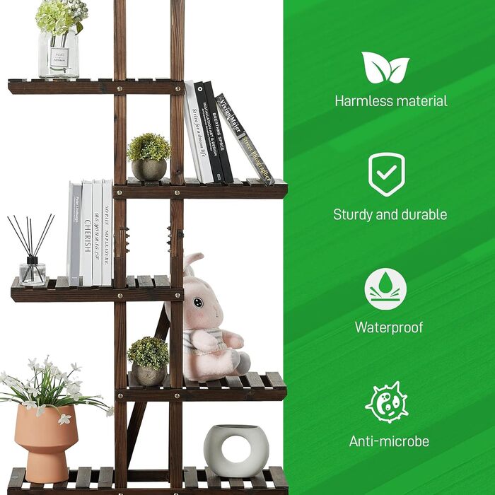 Ярусна підставка для квітів Yaheetech, полиця для квітів з масиву дерева, стійка для рослин, компактна та багатофункціональна лавка для квітів для балкону/тераси/саду 75 x 27 x 140 см, 6-