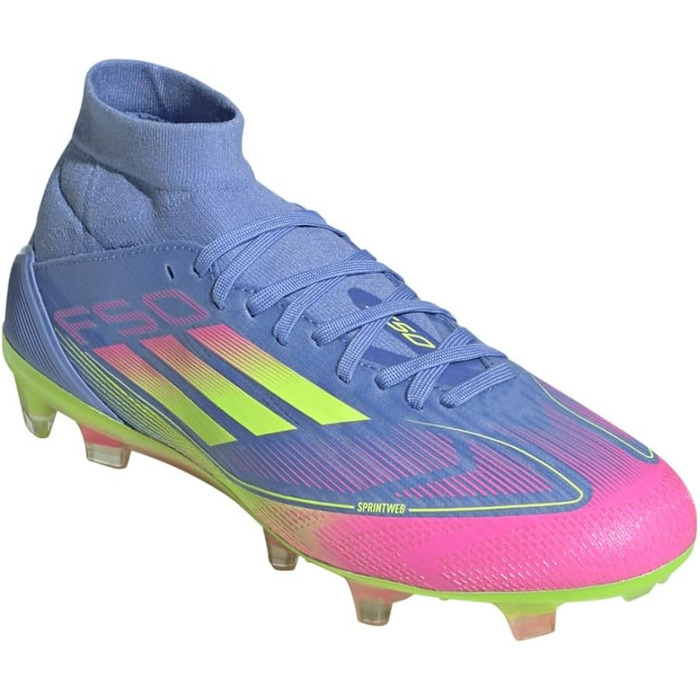 Футбольні бутси Adidas Damen F50 Pro Firm Ground Mid Top, розмір 44 2/3 EU, синій, Fusion, лимонний, рожевий
