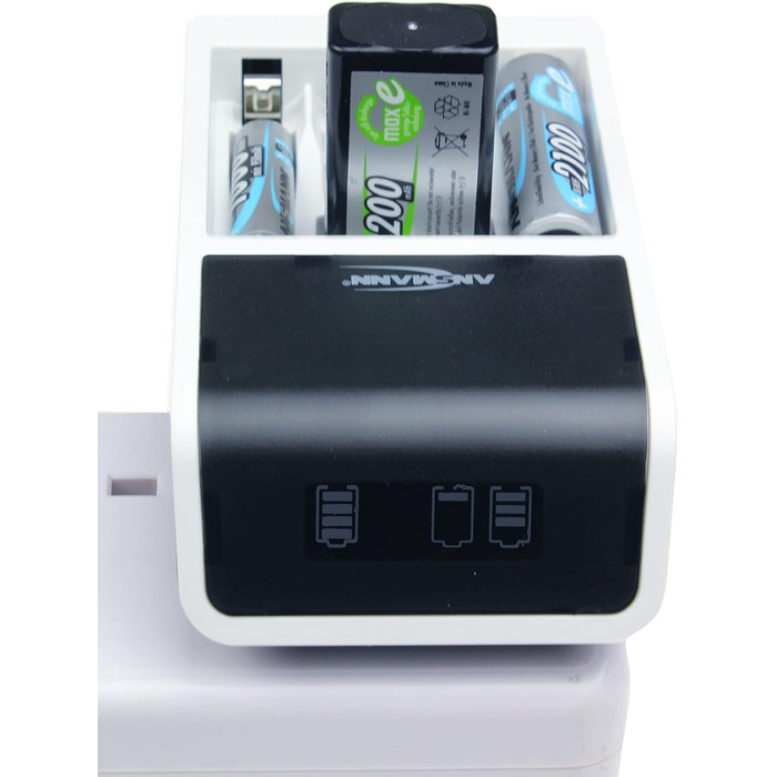 Зарядний пристрій ANSMANN Comfort Plus для акумуляторів типу AA, AAA та 9V з 3-контактним штекером для Великої Британії, швидка зарядка та швидке тестування ємності