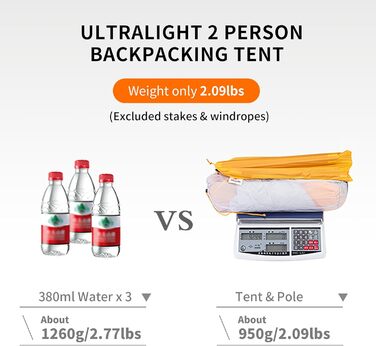 Намет для кемпінгу Naturehike Cloud up 2, надлегкий намет для 2 осіб, 3-4 сезони, водонепроникний намет для походів та піших прогулянок, кумкватовий жовтий, 10D