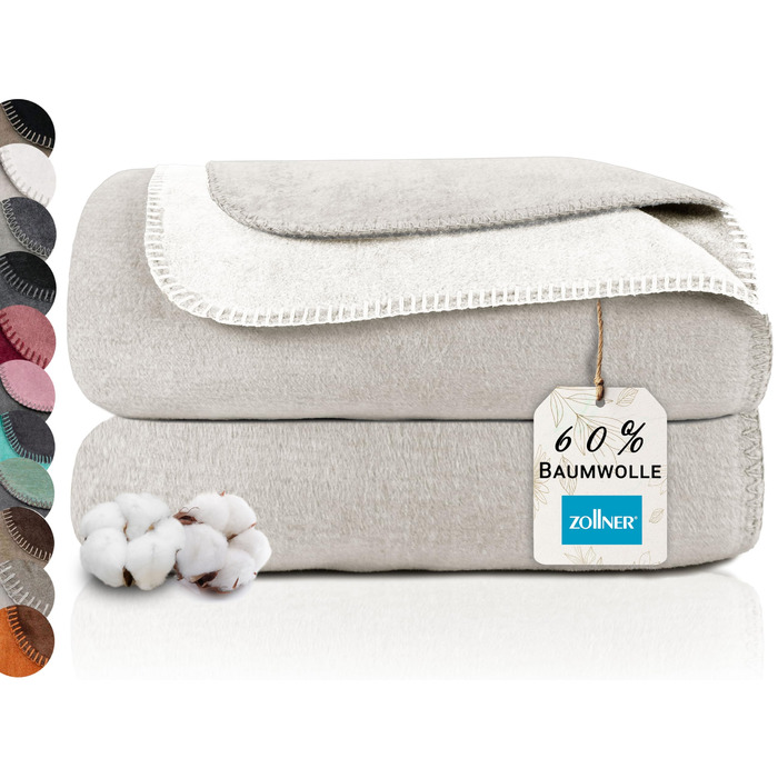 Двоколірна флісова ковдра ZOLLNER 150x200 см - Затишна ковдра для дивана бежевого кольору - Можна прати при температурі до 40C - Міцна змішана тканина - Якість готельної білизни - Сертифіковано Oeko-Tex 150 x 200 см бежевий