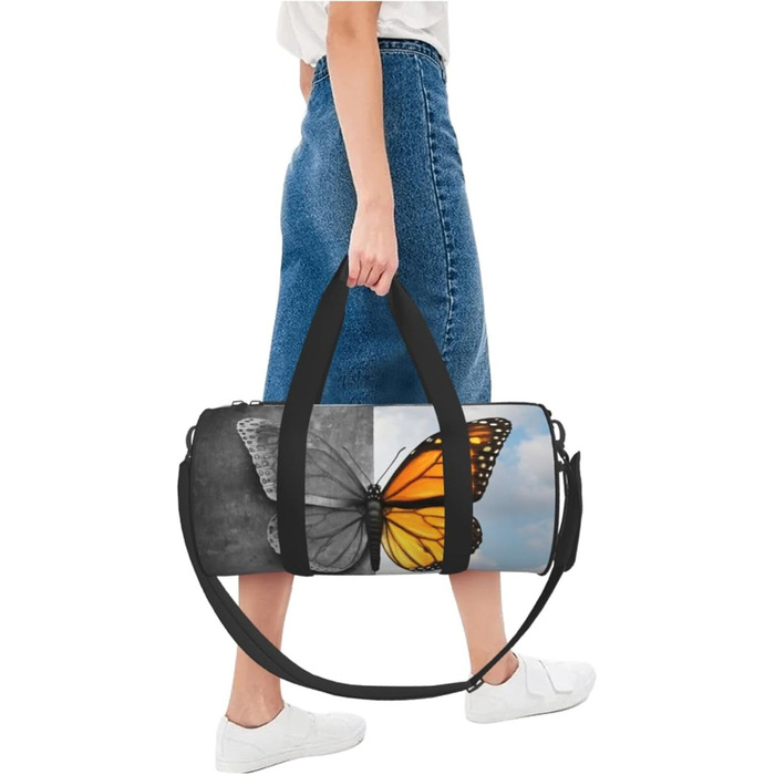 Спортивна сумка, дорожня сумка, з вишуканим принтом метеликів, сумка для подорожей та на ніч, чорна, універсальний розмір