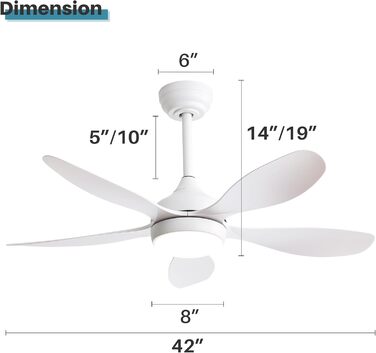 Стельовий вентилятор з підсвічуванням і дистанційним керуванням - світлодіод із можливістю затемнення, 6 швидкостей, тихий і енергозберігаючий двигун постійного струму, реверсивний для літа та зими, сучасний для вітальні та спальні (білий), 0I&I0I