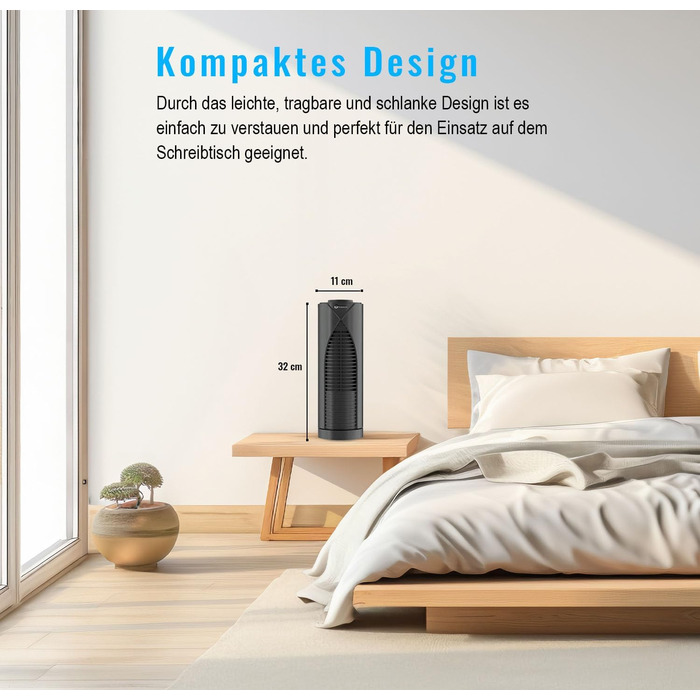 Настільний вентилятор PureMate Mini з 3 швидкостями обертання, автоматичне коливання на 70, невелика висота вентилятора 33 см, іде