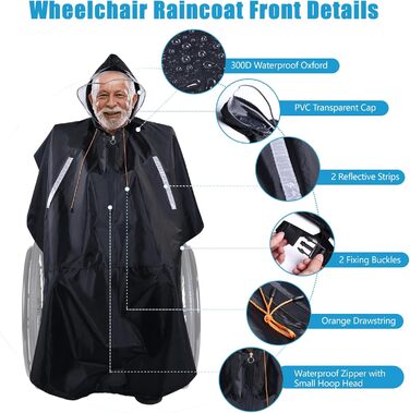 Дощовик-пончо  для інвалідного візка для дорослих з напівпрозорим капюшоном