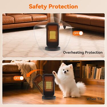 Енергозберігаючий, компактний електричний обігрівач, 1200 Вт з термостатом, керамічний нагрівальний елемент PTC, тиха робота, 3 режими, захист від перегріву та перекидання, електричний обігрівач для спальні, дому, офісу (чорний)