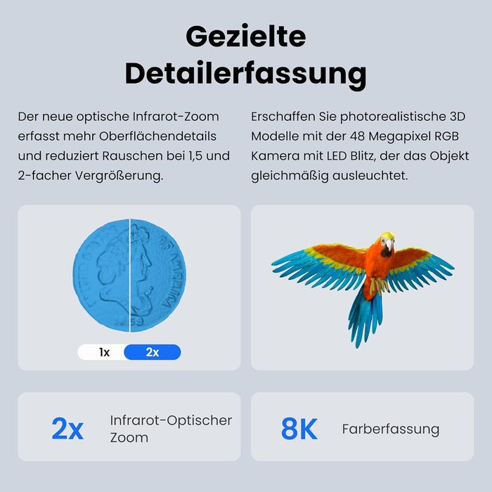 Сканер Revopoint MIRACO Plus для 3D-друку, портативний сканер з фотограмметрією, до 20 кадрів в секунду, точність до 0,02 мм, повн