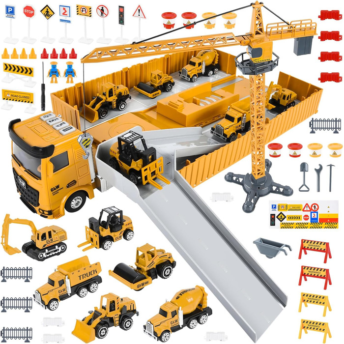 6 Mini Construction Vehicles, Crane Toy for Children (Yellow), 6 Mini Construction Vehicles, Crane Toy for Children (Yellow)