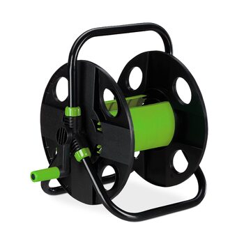 Котушка для шланга Relaxdays, для 30 м шланга 1/2, сталь, пластик, тримач шланга, 38 x 42 x 31 см, чорний/зелений