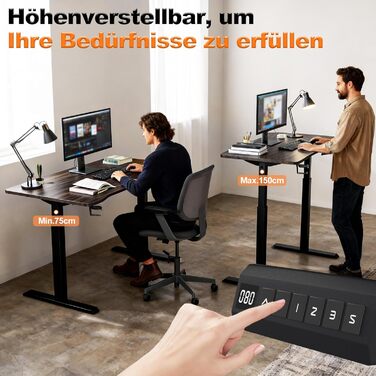 Стіл з регульованою висотою 120 x 60 см Комп&39ютерний стіл для роботи стоячи, ігровий стіл Офісний стіл Навчальний стіл для ноутбука Письмовий стіл з лотком для кабелів та гачком для навушників (клен) 120 x 60 см клен