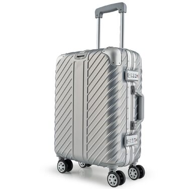 Ручна валіза 55x40x20 см з алюмінієвим каркасом Дорожня валіза на колесах - Надзвичайно стійка валіза на візках з кріпленням для ноутбука ВОДОНОТРИВНА з кутовими захисними накладками (Срібна, ручна поклажа 20 дюймів) Срібна ручна поклажа 20 дюймів