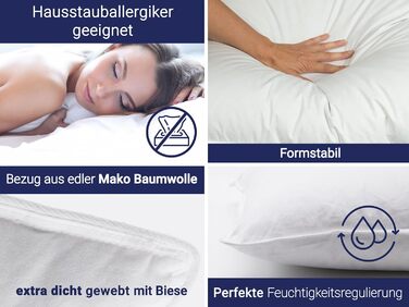 Подушка ZOLLNER преміум-класу з пір&39я з пуховим наповнювачем - Зроблено в Німеччині - Підходить для алергіків - Чохол з високоякісної бавовни Mako - Можна прати при температурі до 60C - 40x80 см - Готельна якість 40 x 80 см Білий