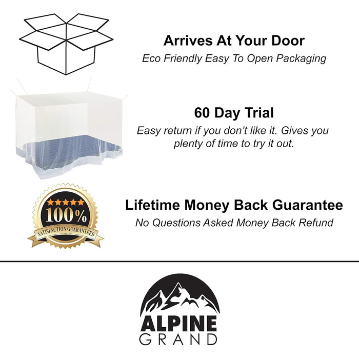 Москітна сітка Alpine Grand Premium Спіть краще, ніж будь-коли, знаючи, що ви всю ніч без комах Односпальне ліжко, двоспальне ліжко, ліжечко, гамак або кемпінг Включає комплект для підвішування та рюкзак-сумку для перенесення
