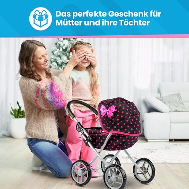 Коляска для ляльок Kinderplay, іграшкова коляска - коляска для ляльок. Цю коляску легше штовхати дітям, KP0260G Чорна з крапками