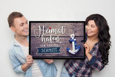 Персоналізований килимок для дверей &quotHome Port&quot з прізвищем, мотивом якоря, морським декором, нековзний та миється, чорний, 60x40 см, &quotHome Port&quot коричневий/чорний