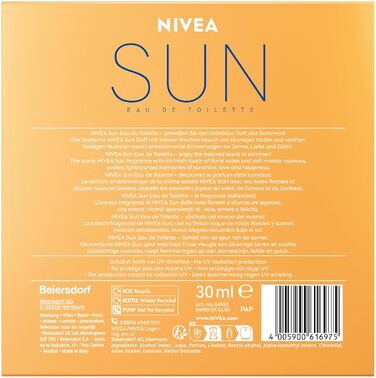 Туалетна вода NIVEA SUN, унісекс-парфуми з оригінальним ароматом сонцезахисного крему, літні, освіжаючі та в культовому флаконі для парфумів (30 мл) 30 мл (1 упаковка) Одинарний