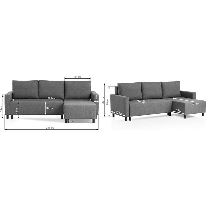 Диван-ліжко Traumnacht Avallon, L-подібний кутовий диван зі сном та місцем для зберігання речей у пуфі, виготовлений за німецькими стандартами якості, антрацит, 136 x 224 x 80 см