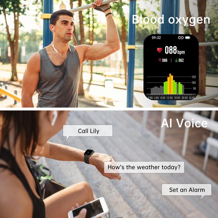 Розумний годинник для чоловіків та жінок з функцією телефону Bluetooth-годинник з функцією дзвінків, водонепроникний розумний годинник, фітнес-трекер з монітором серцевого ритму, монітор сну, крокомір, спортивний годинник, Android/iOS, чорний