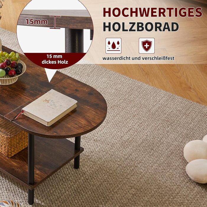 Невеликий дерев&39яний журнальний столик, столик для вітальні, журнальний столик з 2 полицями для вітальні/офісу, сучасний, темно-коричневий чорні ніжки, YD-011H Рустик Коричневий