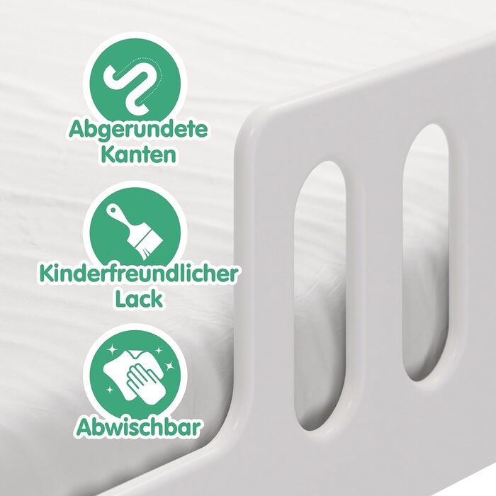 Домашнє ліжко CADANI Janne 2в1 200x120 см біле, знімний гнучкий захист від випадіння, дитяче ліжко, що розкладається, дизайн Монте