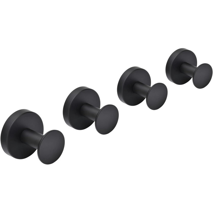 Настінні гачки для ванної кімнати, гачки для одягу, гачки для рушників, настінні, 4 шт., чорні аксесуари, надміцні, вішалка для капелюхів, вішалка для одягу, чорний, 9777B-4