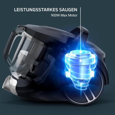Безмішковий пилосос 900 Вт 3-ступенева система фільтрації місткість компактний радіус прибирання 8,80 м вкл. щілинну насадку 2-в-1